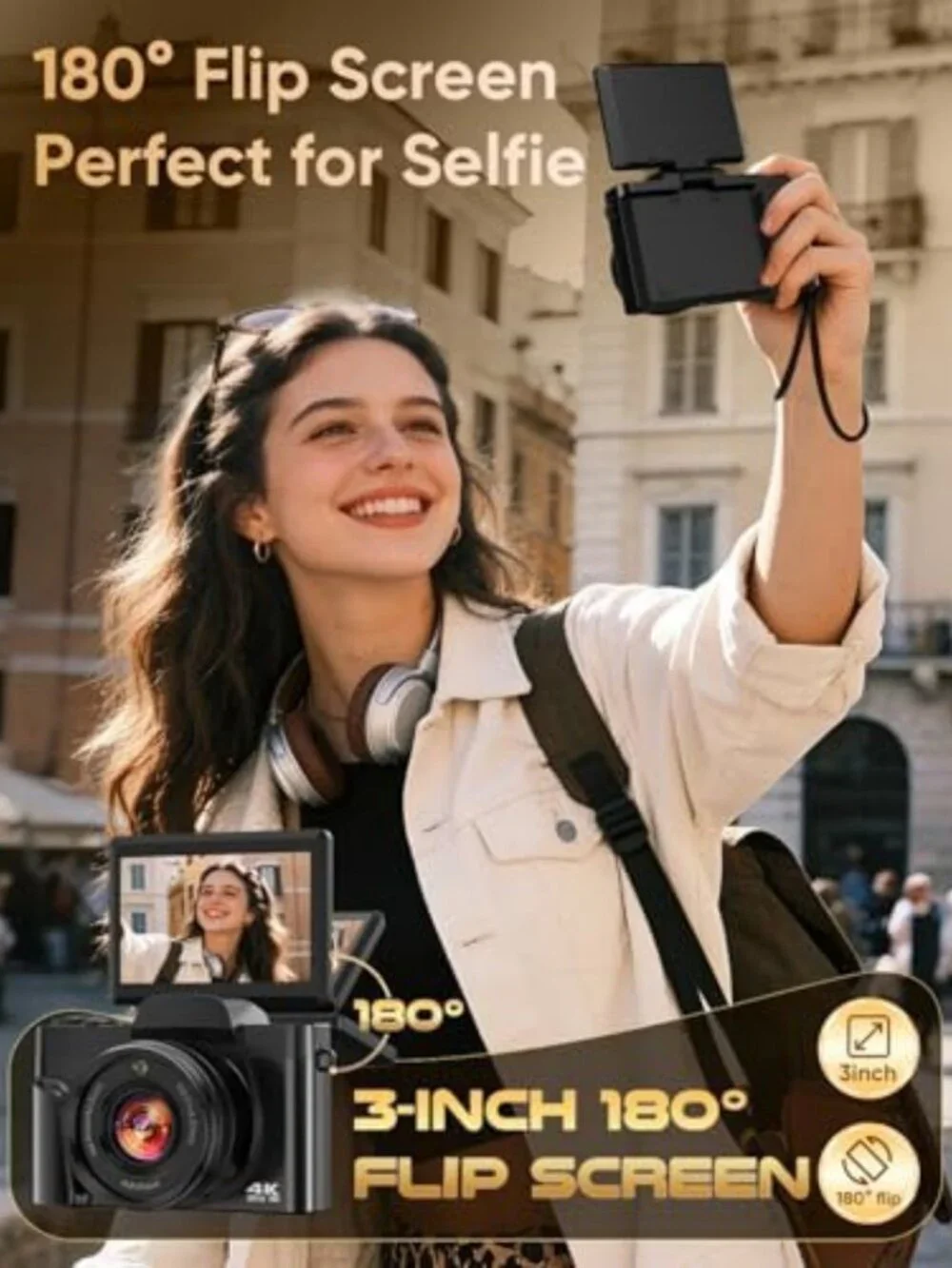 64MP 4K Digital Camera with WiFi, 180° Flip Screen & 16X Zoom - Perfect for